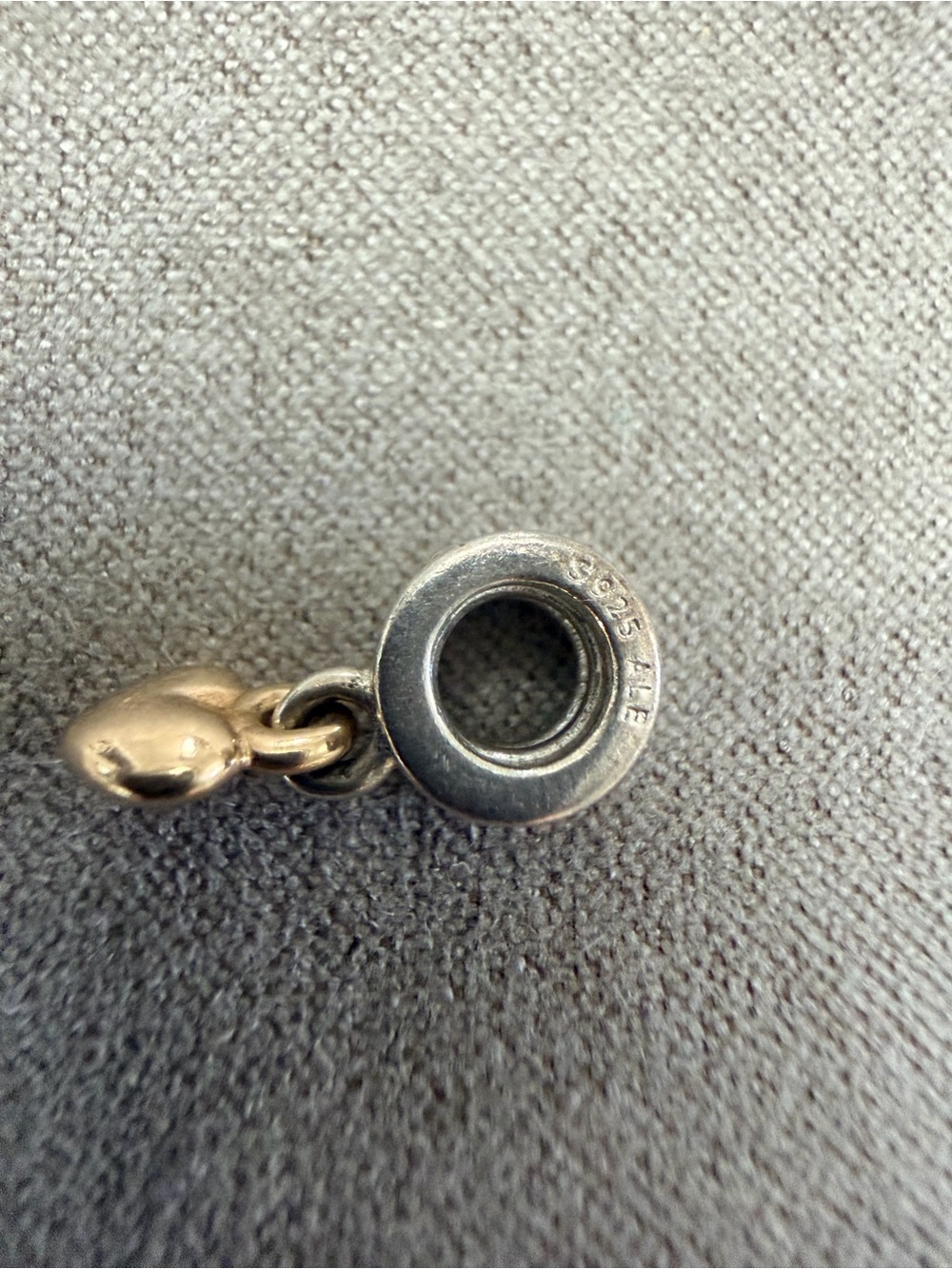Authentic Pandora Sterling Silver & 14k Gold Heart Dangle Charm Bead - Picture 3 of 4